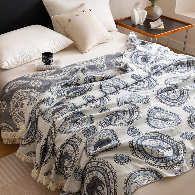 Vintage Vierlagige Gaze-Quastensteppdecke