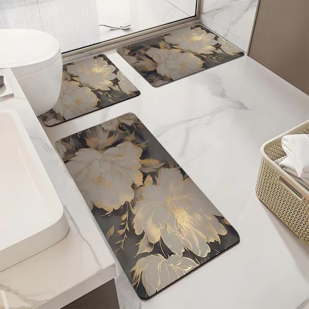 Luxuriöse, saugfähige, rutschfeste Badezimmermatte mit Blumenmuster