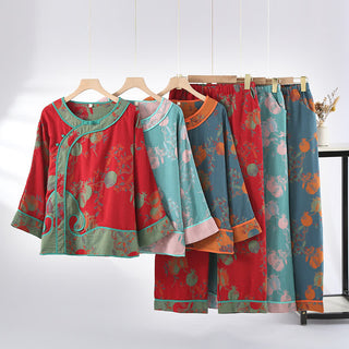 Jacquard-Nachtwäscheset aus Baumwollgaze mit Granatapfelmotiv
