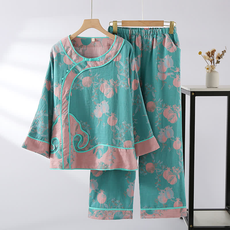Jacquard-Nachtwäscheset aus Baumwollgaze mit Granatapfelmotiv