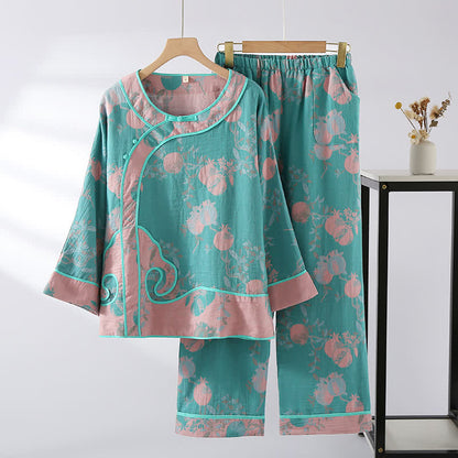 Jacquard-Nachtwäscheset aus Baumwollgaze mit Granatapfelmotiv