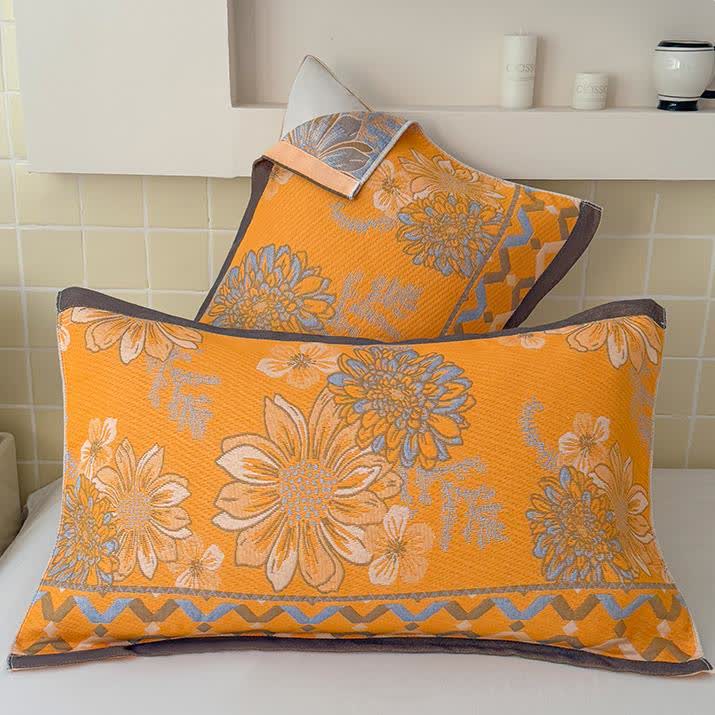 Elegante, leichte Steppdecke aus Baumwollgaze mit Blumenmuster