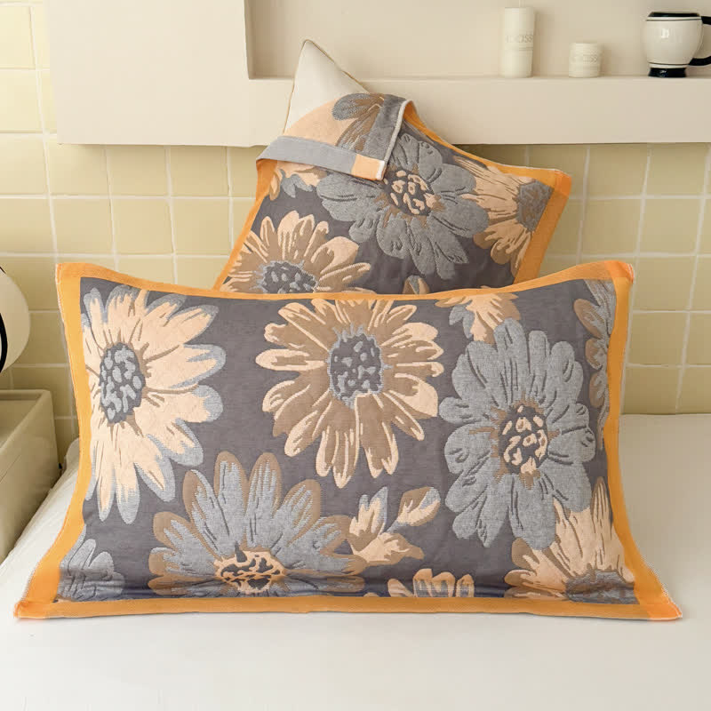Leichte Steppdecke aus Baumwollgaze mit Retro-Blumenmuster