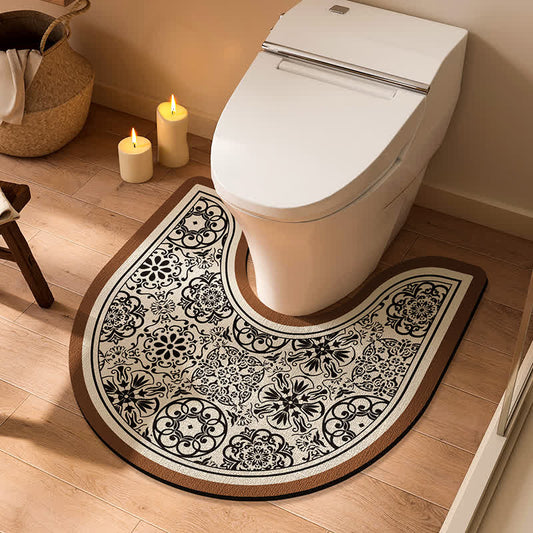 U-förmige Anti-Rutsch-Badematte mit Vintage-Blumenkaromuster