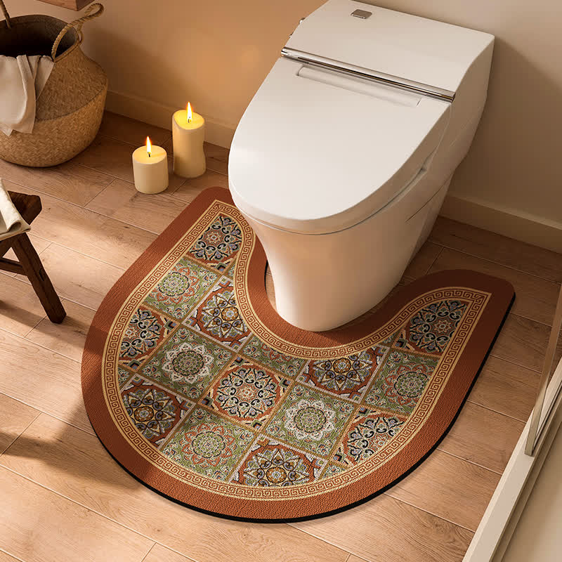 U-förmige Anti-Rutsch-Badematte mit Vintage-Blumenkaromuster