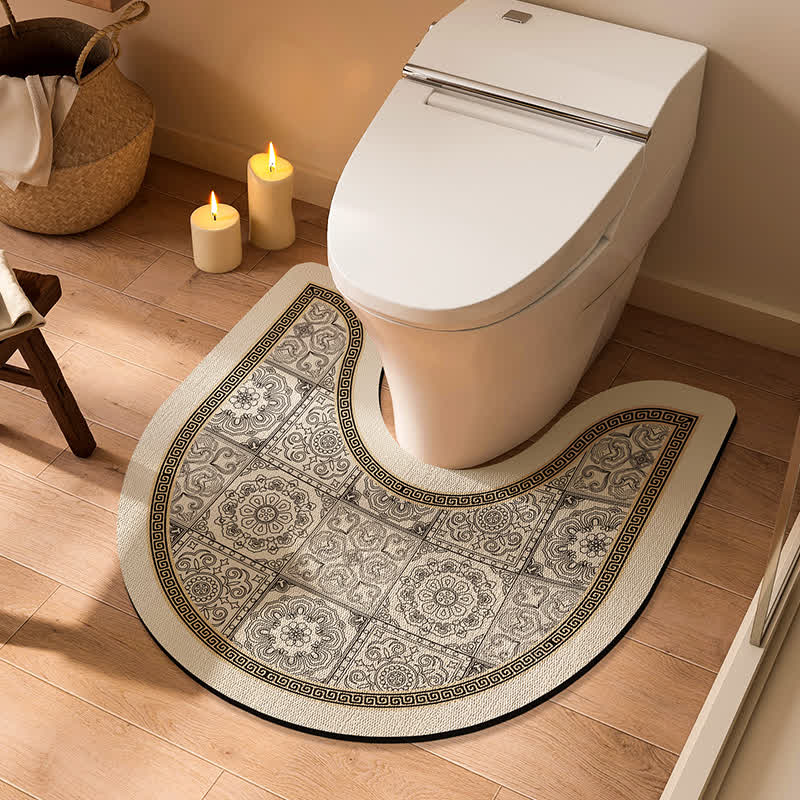 U-förmige Anti-Rutsch-Badematte mit Vintage-Blumenkaromuster