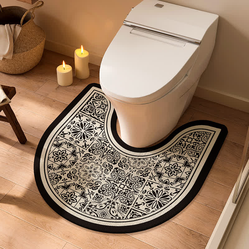 U-förmige Anti-Rutsch-Badematte mit Vintage-Blumenkaromuster
