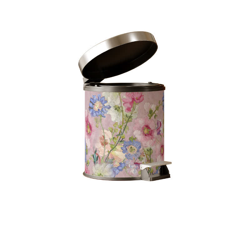 Leder-Mülleimer im Ölgemälde-Stil mit Blumenmuster