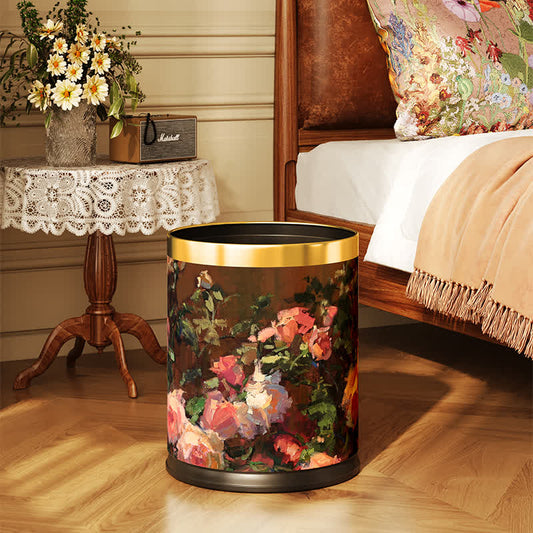Eleganter, langlebiger Mülleimer aus Leder mit Blumenmuster