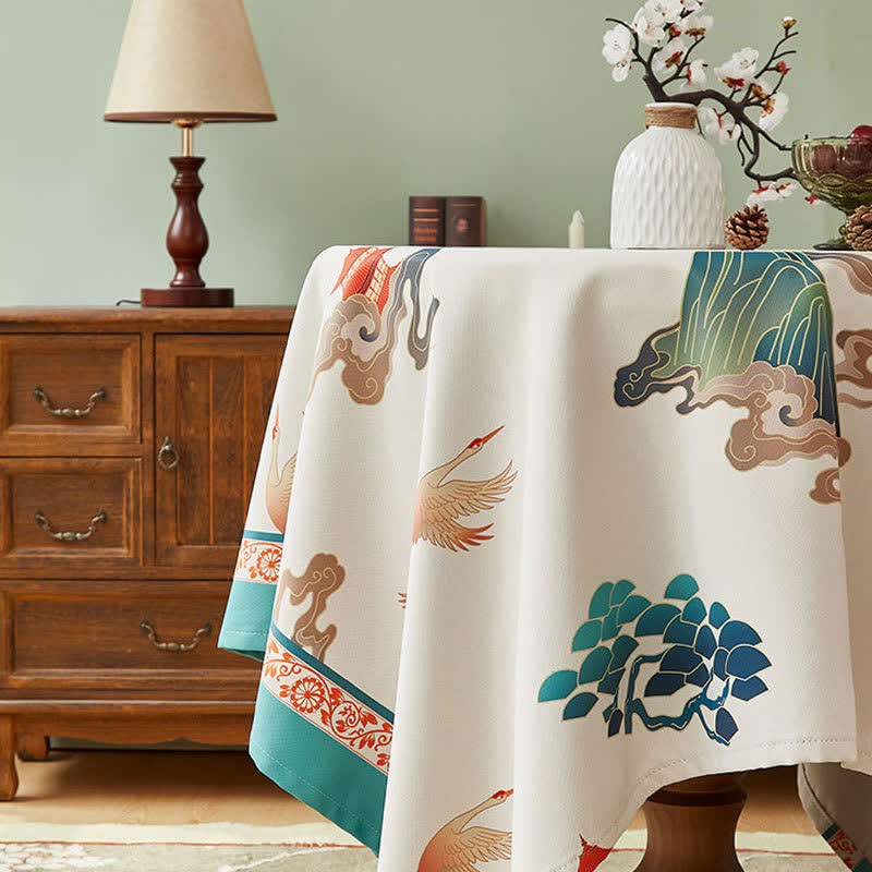 Elegante Tischdecke mit Blumenkranich-Muster