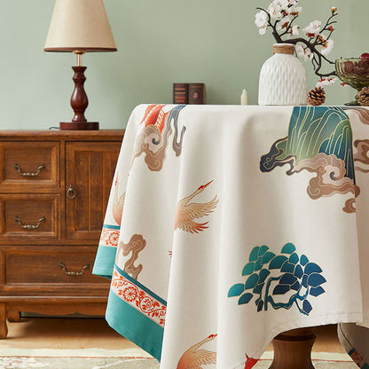Elegante Tischdecke mit Blumenkranich-Muster
