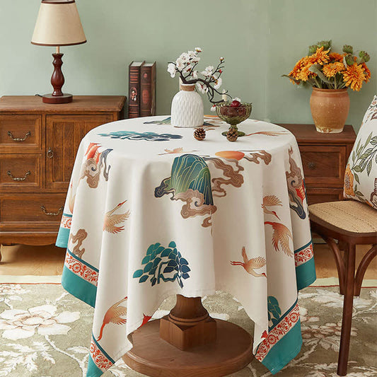Elegante Tischdecke mit Blumenkranich-Muster