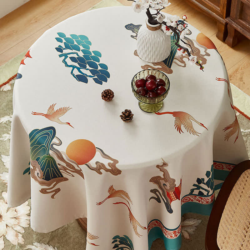 Elegante Tischdecke mit Blumenkranich-Muster