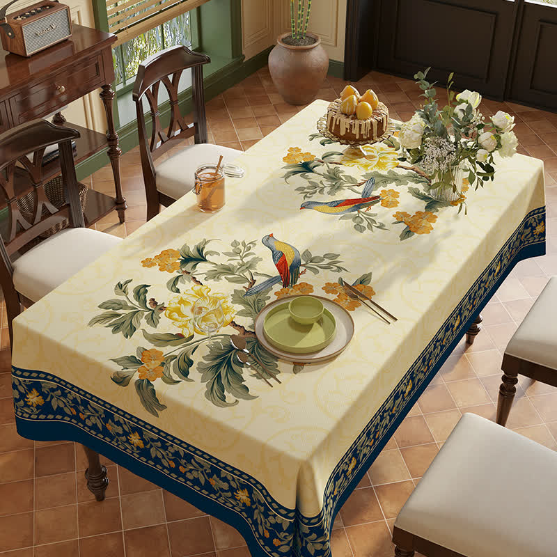 Vintage Luxus Blumenranke Vogel Chenille Tischdecke