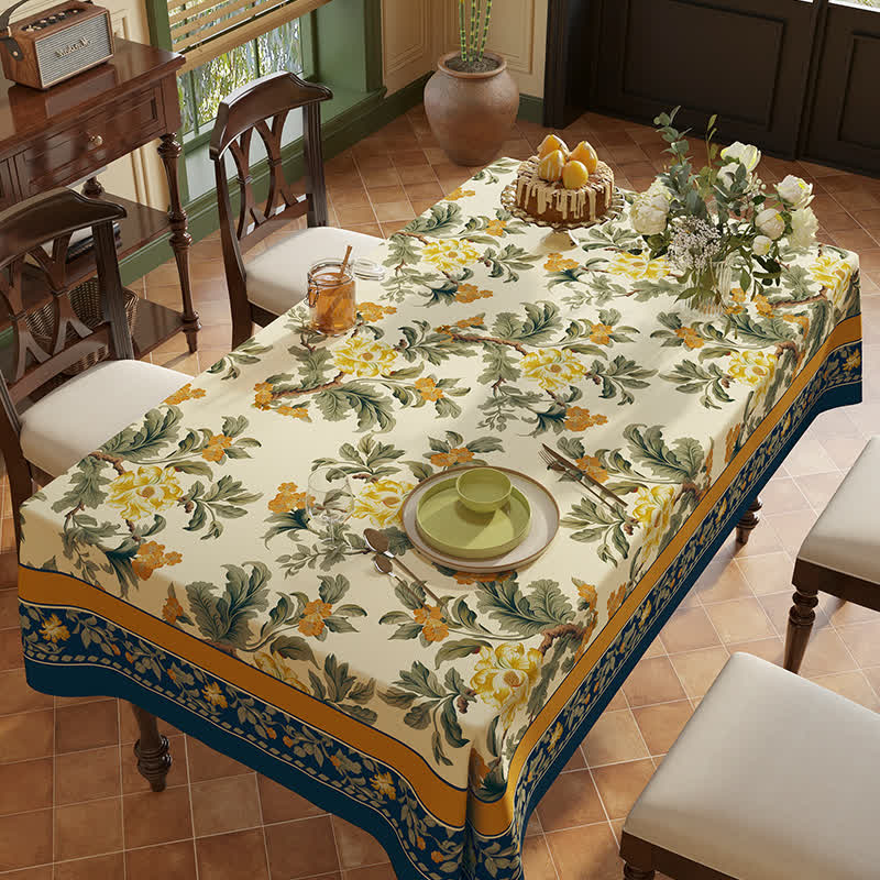 Vintage Luxus Blumenranke Vogel Chenille Tischdecke