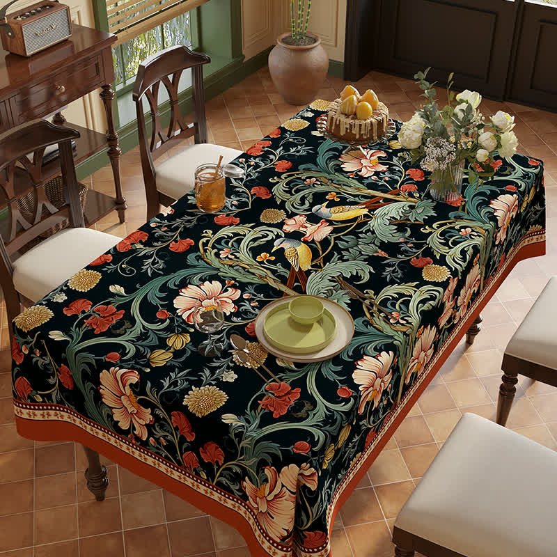 Vintage Luxus Blumenranke Vogel Chenille Tischdecke