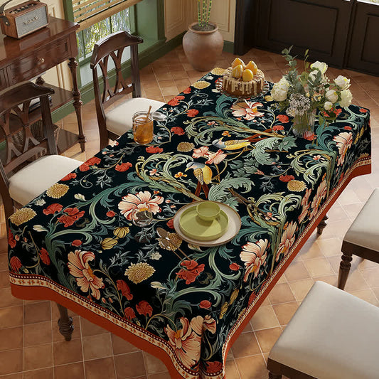 Vintage Luxus Blumenranke Vogel Chenille Tischdecke