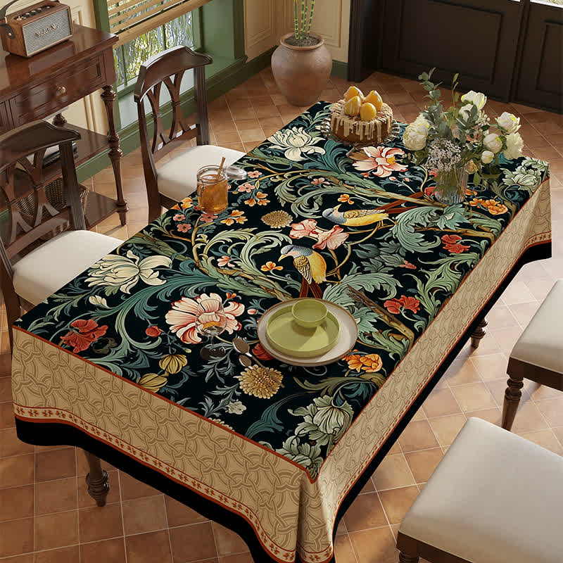 Vintage Luxus Blumenranke Vogel Chenille Tischdecke