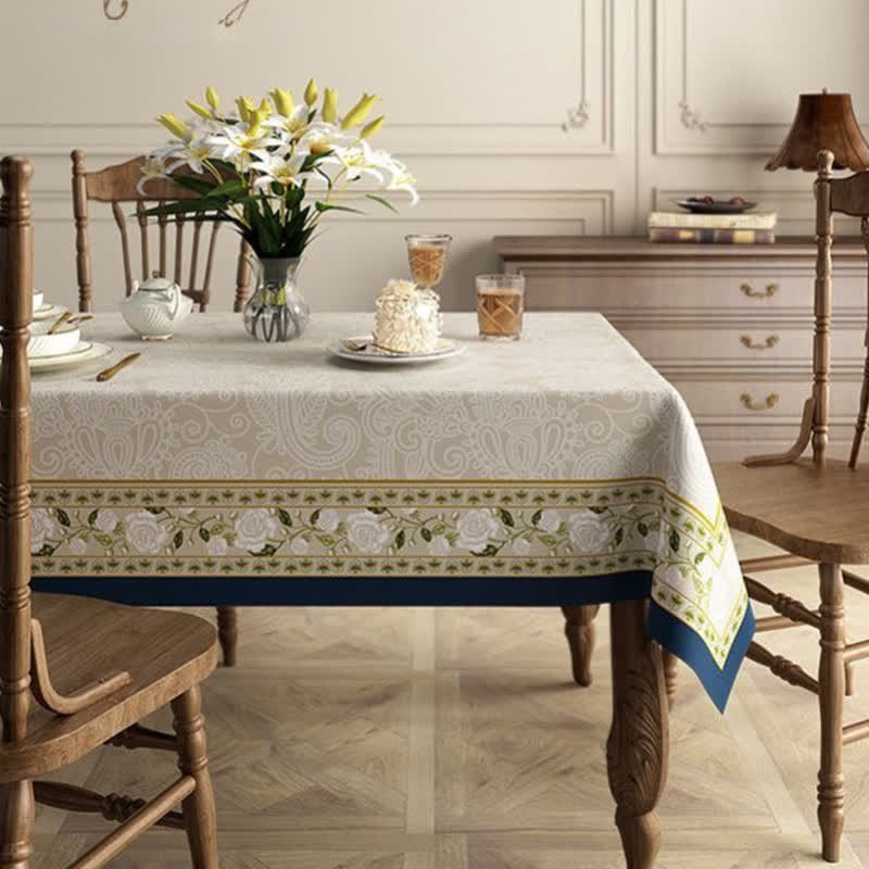 Retro Leichte Luxus-Tischdecke aus Leinen mit Pflanzenblumen