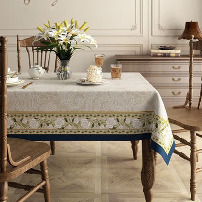 Retro Leichte Luxus-Tischdecke aus Leinen mit Pflanzenblumen