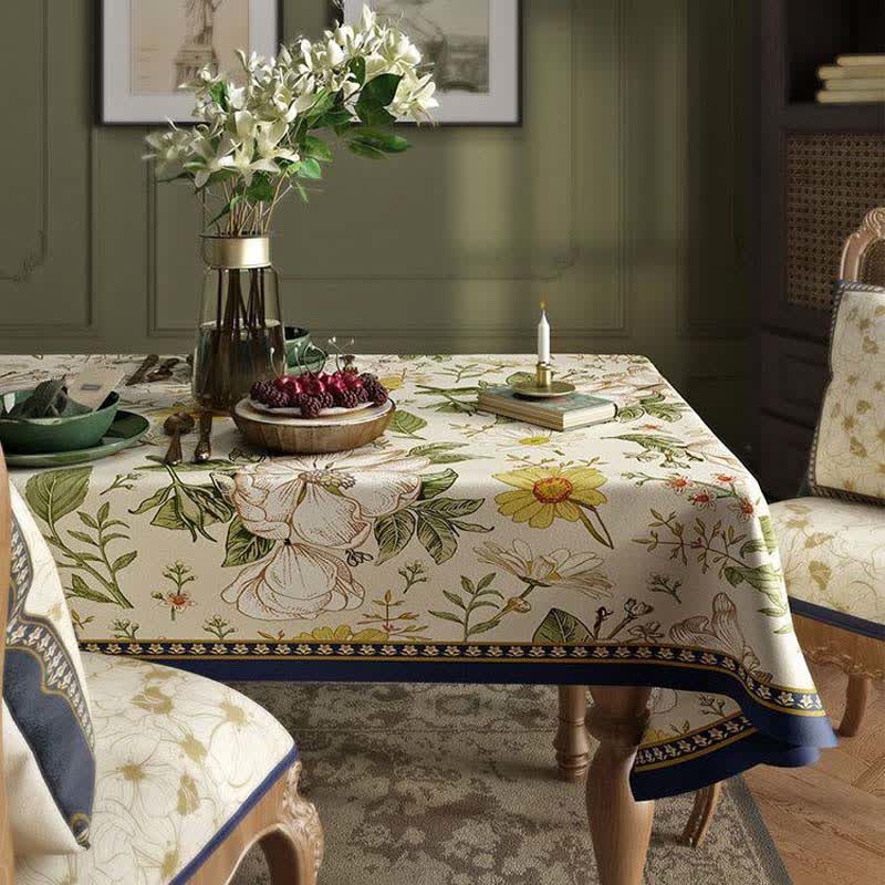 Retro Leichte Luxus-Tischdecke aus Leinen mit Pflanzenblumen