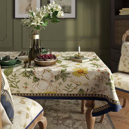 Retro Leichte Luxus-Tischdecke aus Leinen mit Pflanzenblumen