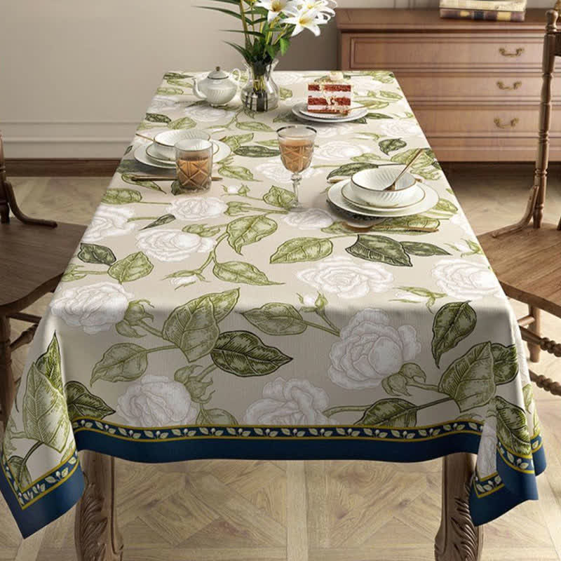 Retro Leichte Luxus-Tischdecke aus Leinen mit Pflanzenblumen