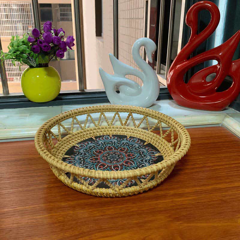 Boho Rattan Handbemalter bedruckter Obstkorb Aufbewahrungskorb