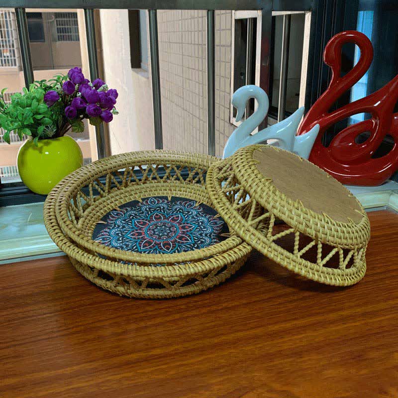 Boho Rattan Handbemalter bedruckter Obstkorb Aufbewahrungskorb
