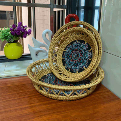 Boho Rattan Handbemalter bedruckter Obstkorb Aufbewahrungskorb
