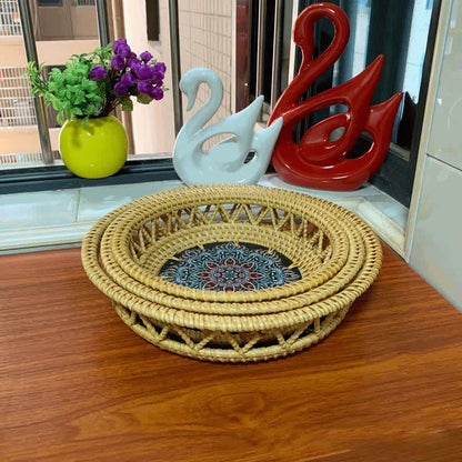 Boho Rattan Handbemalter bedruckter Obstkorb Aufbewahrungskorb