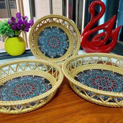 Boho Rattan Handbemalter bedruckter Obstkorb Aufbewahrungskorb