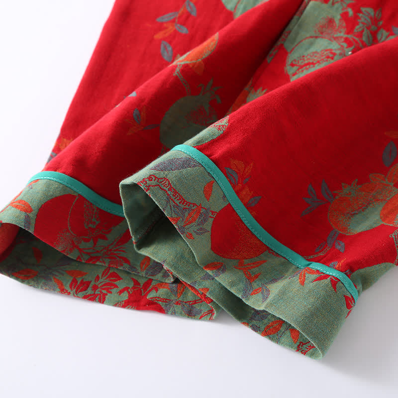 Jacquard-Nachtwäscheset aus Baumwollgaze mit Granatapfelmotiv