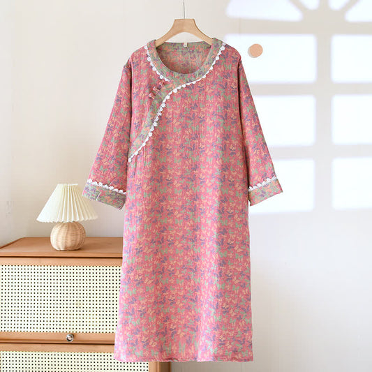 Jacquard-Nachthemd aus reiner Baumwolle mit Schmetterlingsmotiv