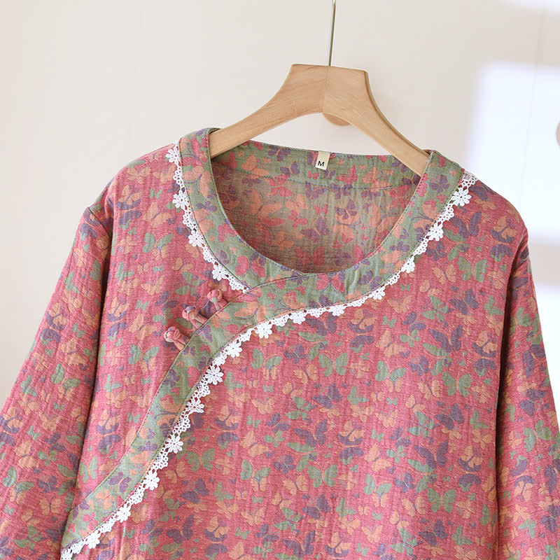 Jacquard-Nachthemd aus reiner Baumwolle mit Schmetterlingsmotiv