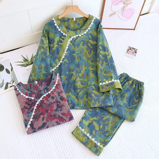 Doppellagiges Gaze-Pyjama-Set mit Retro-Schmetterling