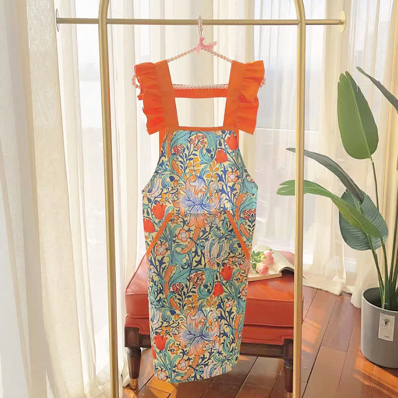 Wasserdichte, ölbeständige Schürze mit Retro-Blumenmuster