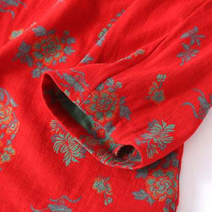 Nachtwäsche-Set aus Baumwollgaze mit Froschverschluss und Blumenmuster
