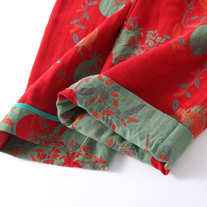 Nachtwäsche-Set aus Baumwollgaze mit Froschverschluss und Blumenmuster