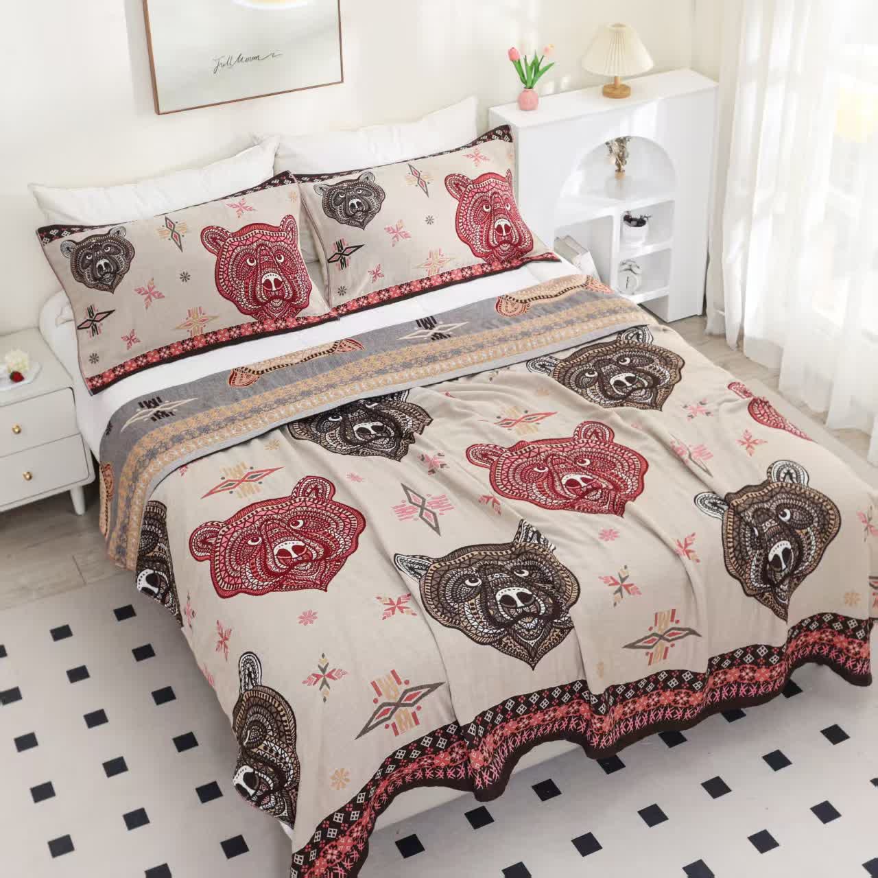 Vintage Bärenkopf Baumwollgaze Quilt