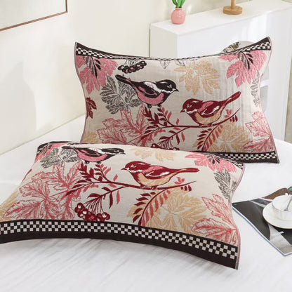 Vierlagige Steppdecke aus Jacquard-Baumwolle „Rural Bird“