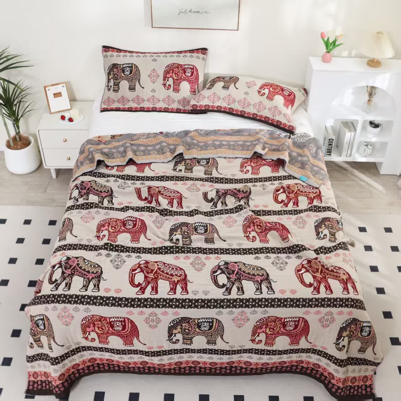 Exotische Elefanten-Steppdecke aus Jacquard-Baumwollgaze