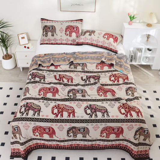Exotische Elefanten-Steppdecke aus Jacquard-Baumwollgaze
