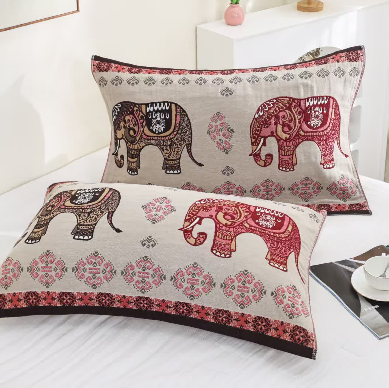 Exotische Elefanten-Steppdecke aus Jacquard-Baumwollgaze