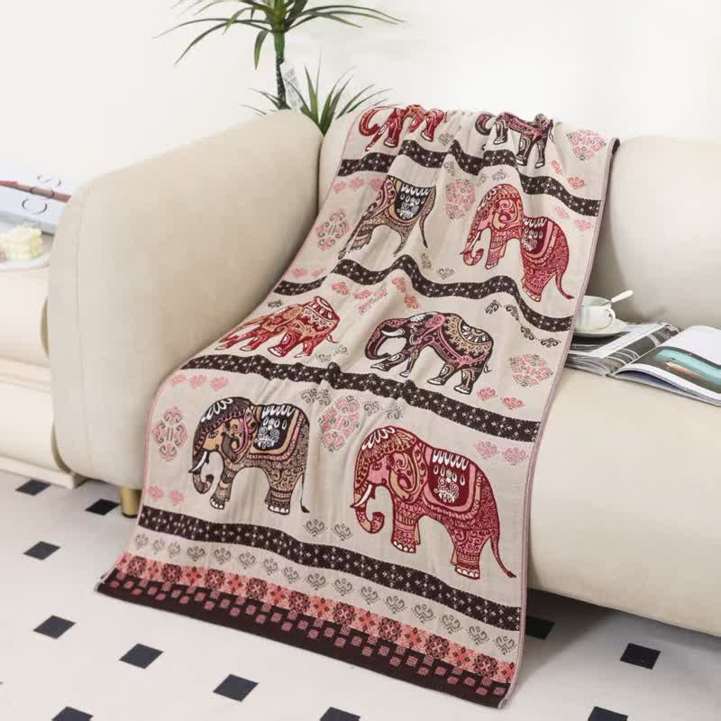 Badetuch aus Baumwollgaze im Vintage-Stil mit Elefantenmotiv