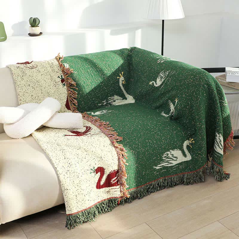 Elegante Wendedecke aus Gänse-Baumwollgaze mit Quasten