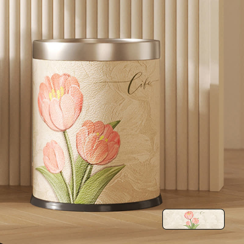 Doppellagiger Papierkorb aus Leder mit Blumenmuster