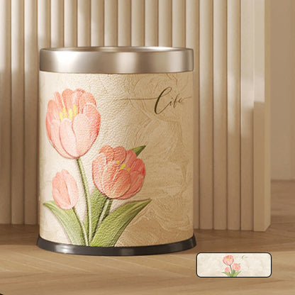 Doppellagiger Papierkorb aus Leder mit Blumenmuster