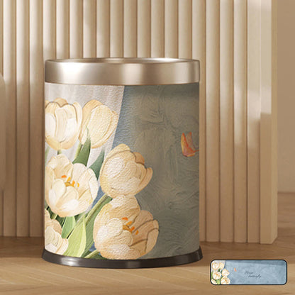 Doppellagiger Papierkorb aus Leder mit Blumenmuster