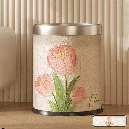 Doppellagiger Papierkorb aus Leder mit Blumenmuster